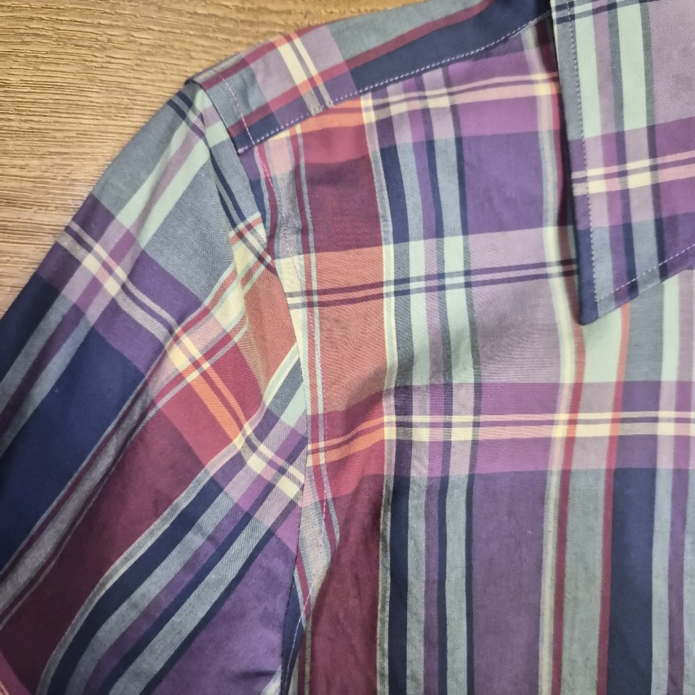 [LIKE NEW] CHAPS Blue and Purple Plaid Button Down Shirt Womens Large - Picture 3 of 10